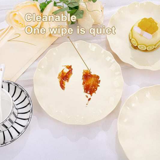 LIYH 20 Pcs Beige Plastic Plates Reusable 7.5 Inch - Unbreakable Plastic Dessert Plates - Scalloped Cake Plate for Weddings Camping Party Outdoor Picnics Dishwasher Safe BPA Free
