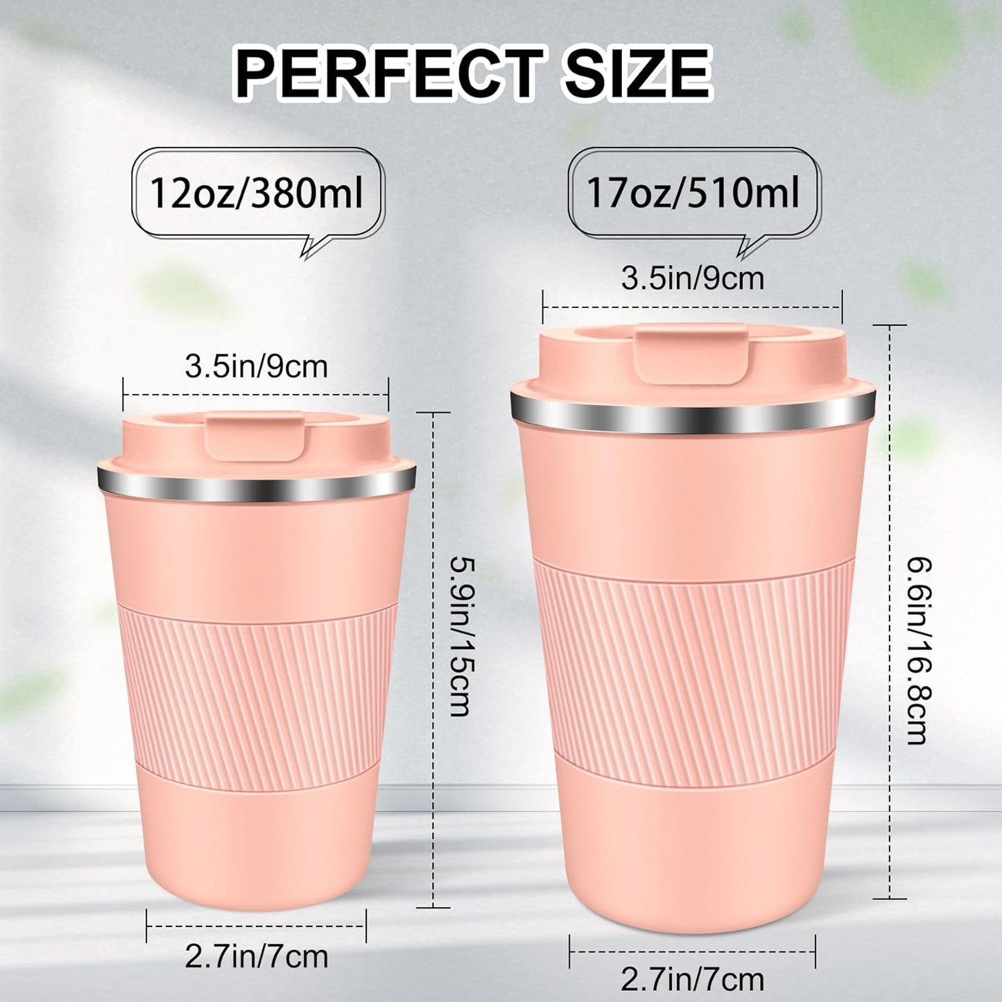 Coffee Travel Mug 12oz Insulated Coffee Mug with Lid Portable Spill-Proof Coffee Travel Mug No Handle Reusable Stainless Steel Mug Keeps Cold and Hot Suitable for Car, Daily, Travel and Gifts