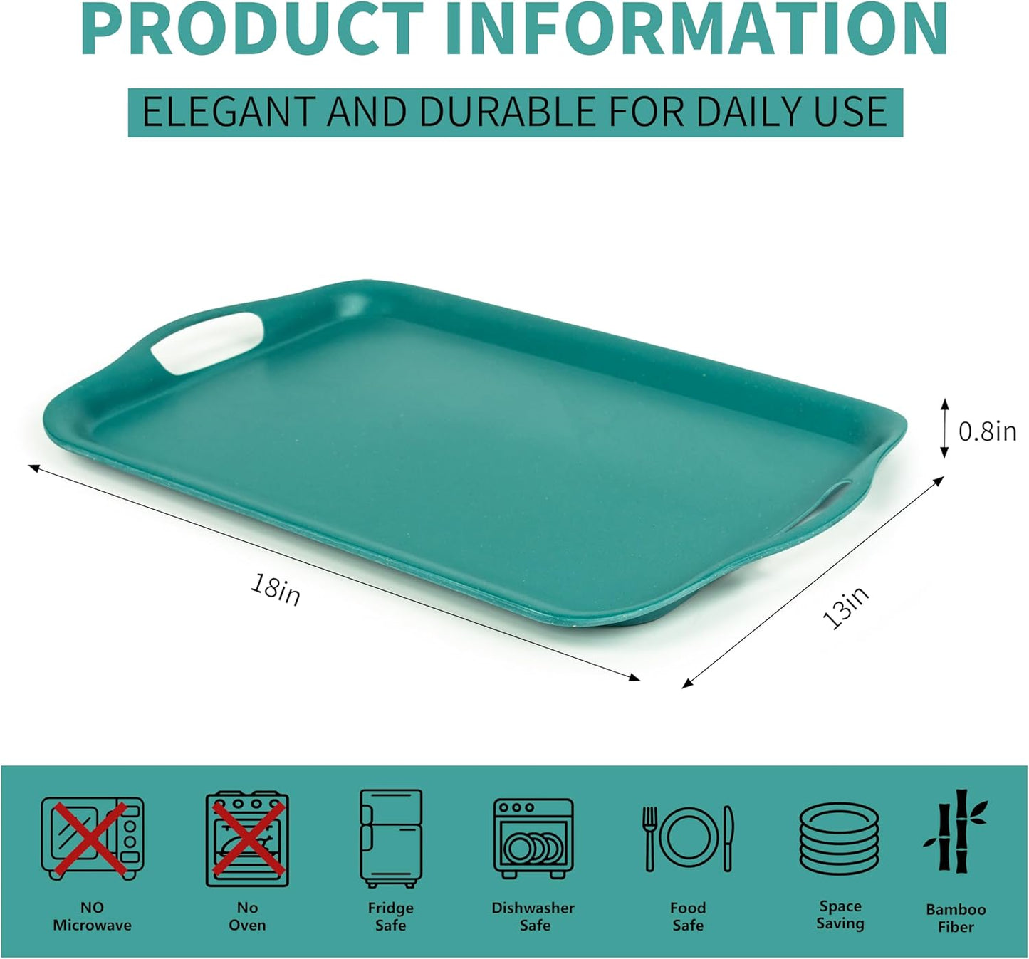 KINGEN 2-Pack Evergreen Serving Trays -18×13-inch Extra Large w/Handles Tray, Holiday Platters for Holiday Buffets, BBQ, Party Serving, Christmas Dinner Green Designed for Christmas (Bamboo Fiber)