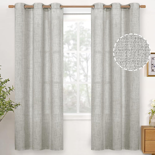 YoungsTex Linen Curtains 72 Inch Length Light Grey Textured Window Drapes with Bronze Grommet Light Filtering for Bedroom Living Room Office, 2 Panels, 42 X 72 Inch