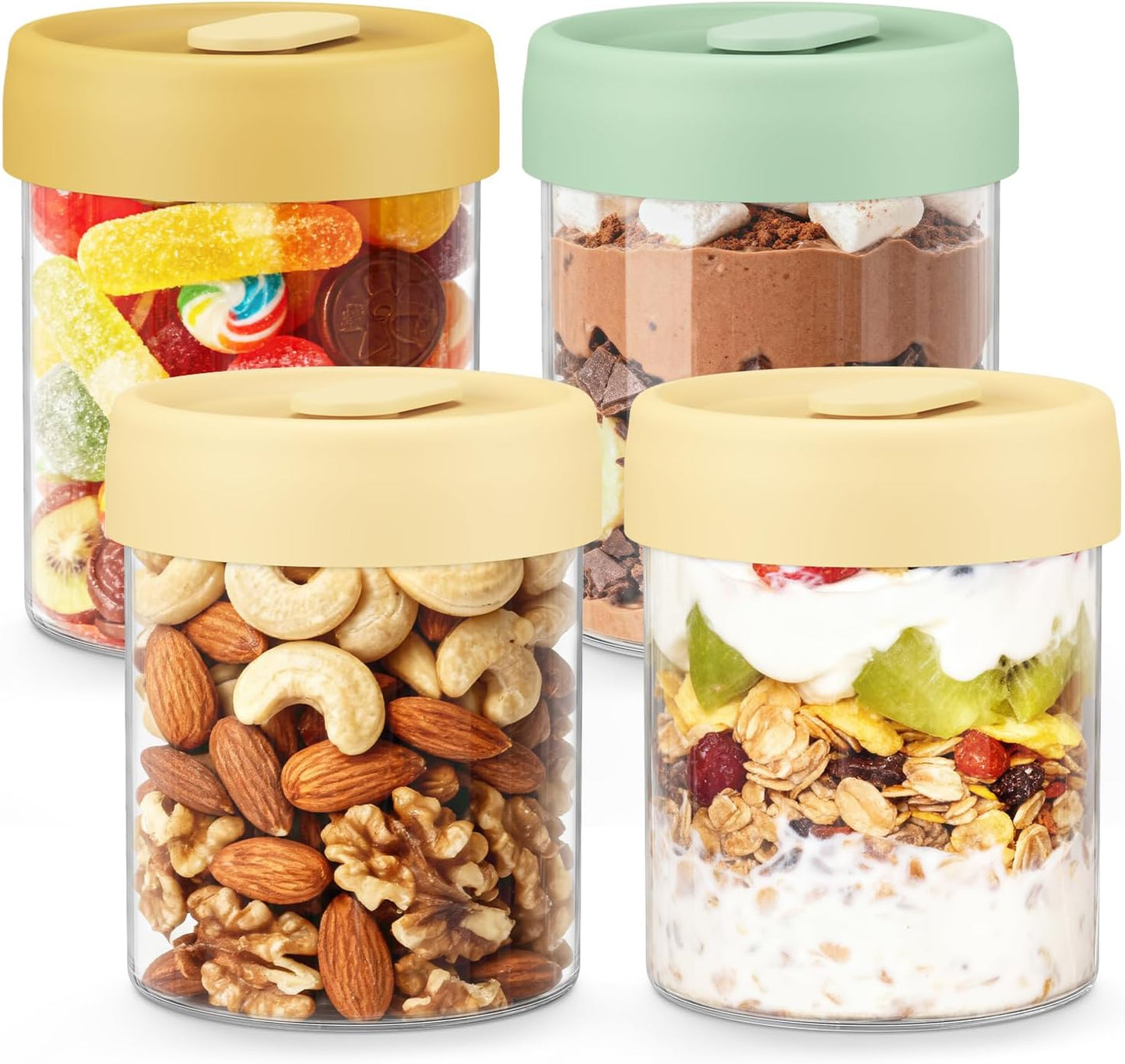 4-Pack Overnight Oats Containers with Lids, 14oz Glass Mason Jars for Overnight Oats Salad Yogurt Sugar Snacks Spices, BPA-Free