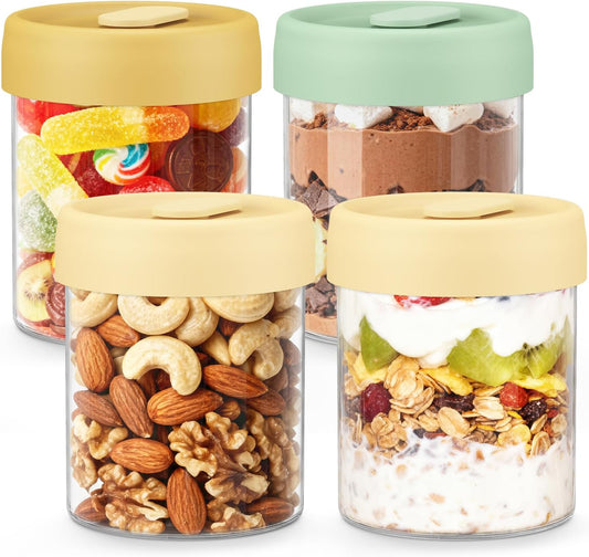4-Pack Overnight Oats Containers with Lids, 14oz Glass Mason Jars for Overnight Oats Salad Yogurt Sugar Snacks Spices, BPA-Free