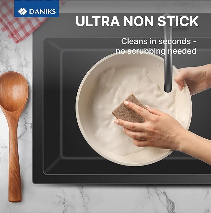 Daniks 9-Piece Nonstick Cookware Set, Ceramic Induction Pots and Pans with Detachable Silicone Handles, Oven & Dishwasher Safe, Black