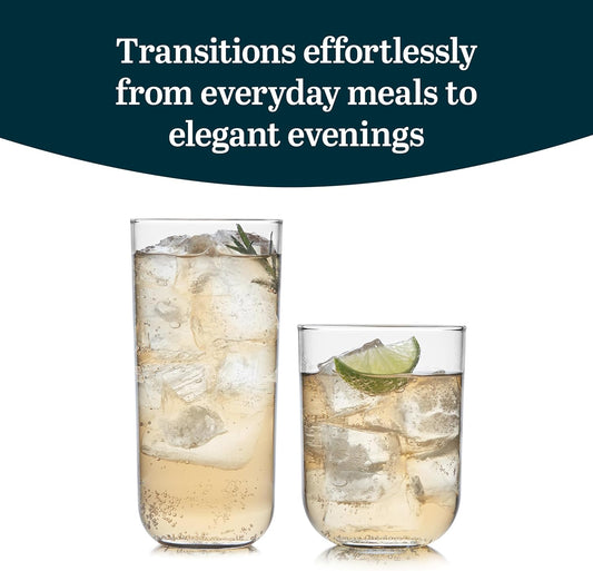 Libbey Polaris Tumbler and Rocks Glass Set, Elegant Drinkware Glasses Set, Lead-Free Tall Drinking Glasses with Modern Clean Lines, Dishwasher Safe Drinking Glasses Set of 16, Axis