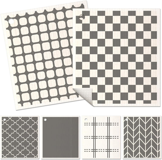 6 Pack Swedish Dishcloths for Kitchen - Reusable Dish Cloths for Washing Dishes Absorbent Cute Funny Kitchen Towels Cleaning Sponge, Grey Checked
