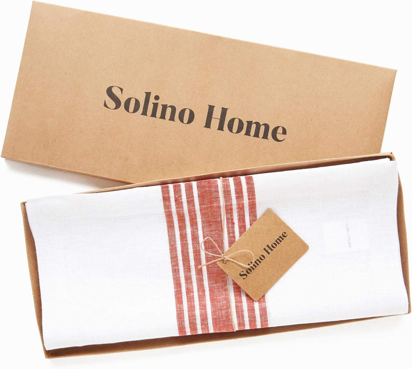 Solino Home Linen Table Runner 120 Inches Long - 100% Pure Linen Red and White Farmhouse Table Runner 14 x 120 Inch for Dining, Christmas, Holiday