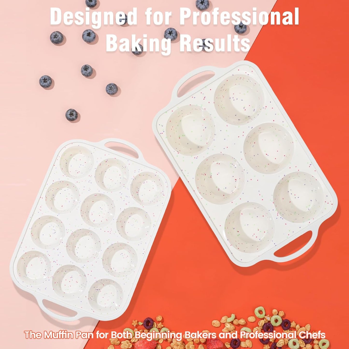 mary Silicone Muffin Pan with Metal Reinforced Frame - Mini Muffin Pan for Homemade Muffins, Cupcakes, and Bread, Oven and Dishwasher Safe - Set of 2, 6-Cup and 12-Cup