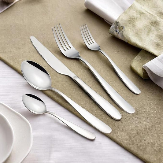 60 Piece Silverware Set for 12, Amafox Stainless Steel Flatware Set, Mirror Polished Forks and Spoons Tableware Cultery Set, Durable and Anti-corrosion, Dishwasher Safe