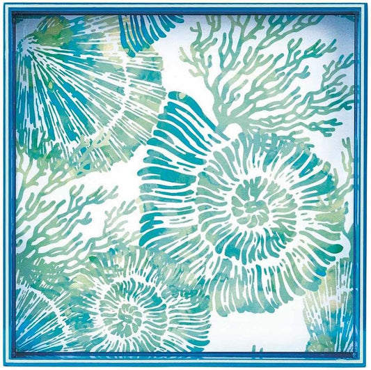 rockflowerpaper Nautilus Shells 15inch Square Lacquered Wooden Serving Tray with Handles, Coffee Table Ottoman Tray for Dining. for Food, Drinks, Cocktail, Great for Parties, Entertaining & Gift