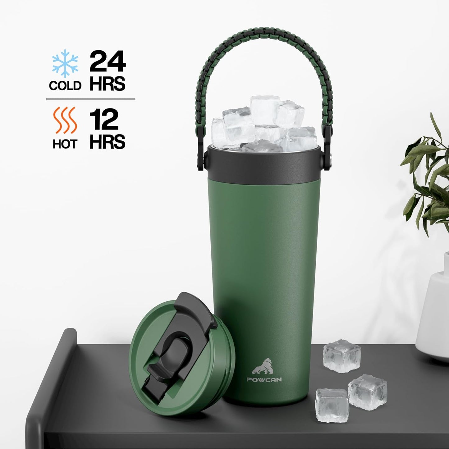 24 oz Insulated Coffee Mug for Gifts: 2-in-1 Straw Flip Lid, Keep Cold 24H, Fit in Car Cupholder, Leakproof, Stainless Steel Coffee Tumbler with Handle for Work, Travel, Camping and Home (Forest)