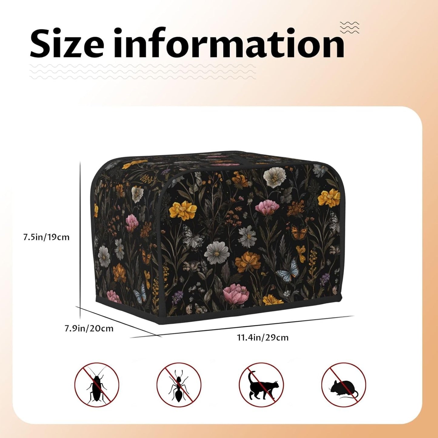 Toaster Cover 2 Slice Flower Butterfly Boho Botanical Kitchen Small Appliance Covers with Pockets Dust and Fingerprint Protection