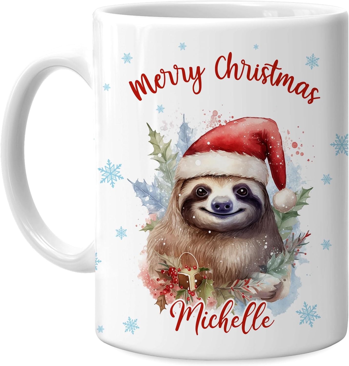 Hyturtle Personalized Gifts Sloth Lover - Sloth Wearing Santa Hat Custom Name Ceramic Coffee Mug Cup 11oz - Cute Animal Lovers Gifts For Women, Girl kids Family On Birthday, Christmas