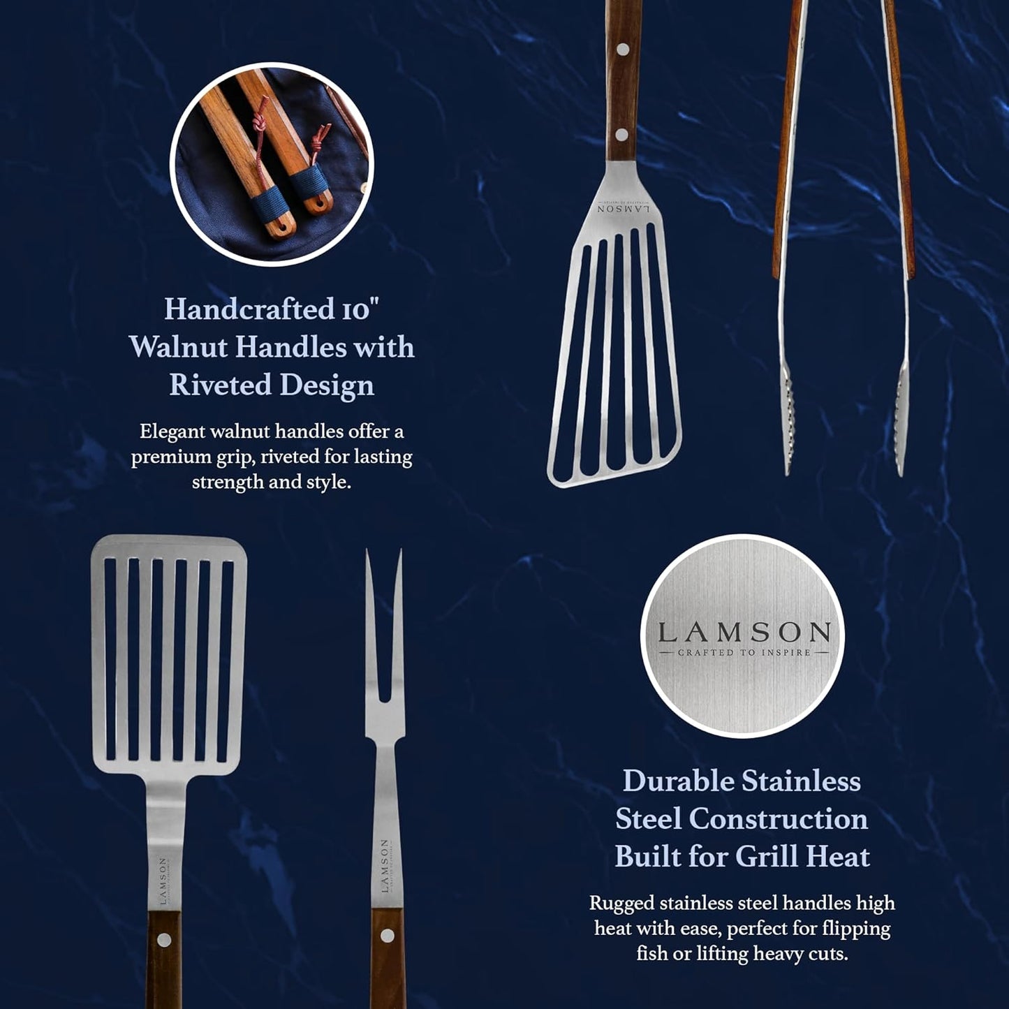 Lamson Premier 20" Walnut 4-Piece Deluxe BBQ Set