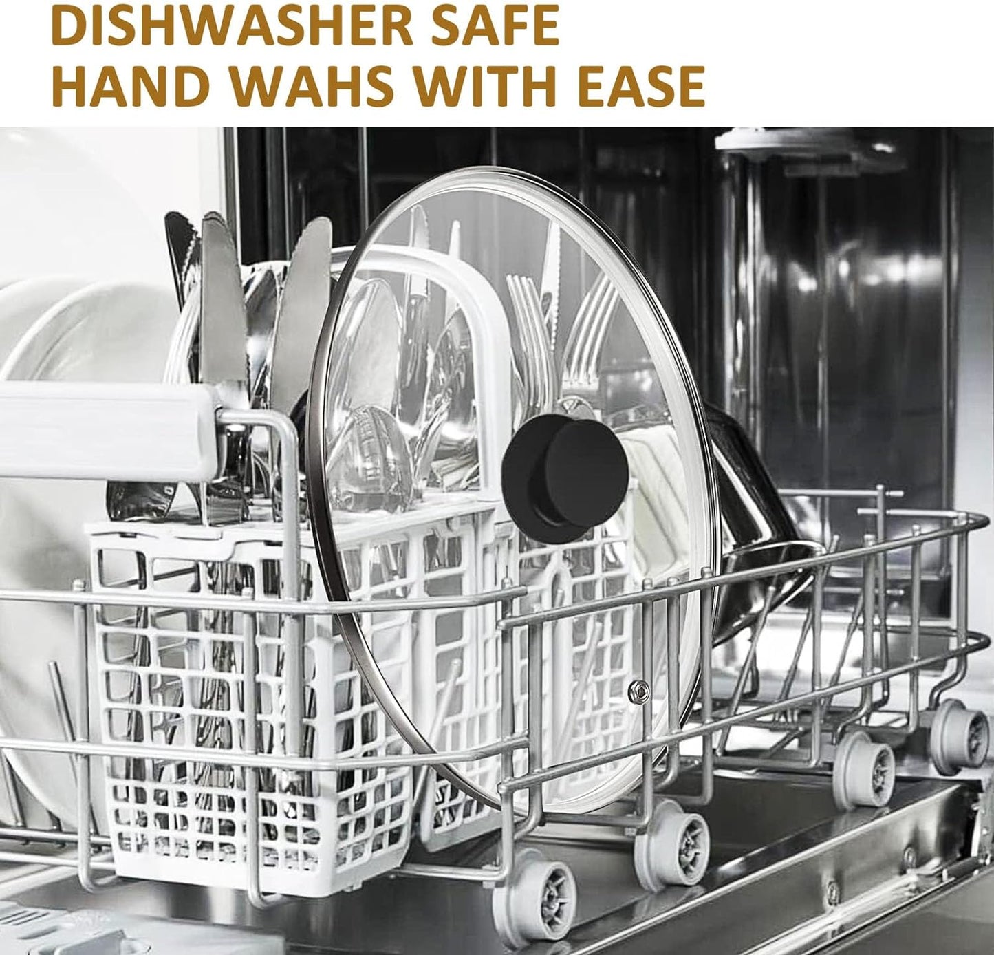 Glass Lid for 12 Inch Cast Iron Skillets Frying Pans, 30cm Tempered Lids for Dutch Ovens, 12In Pan Cover with Stainless Steel Rim for Stock Pots, Heat Resistant Handle, Dishwasher Safe