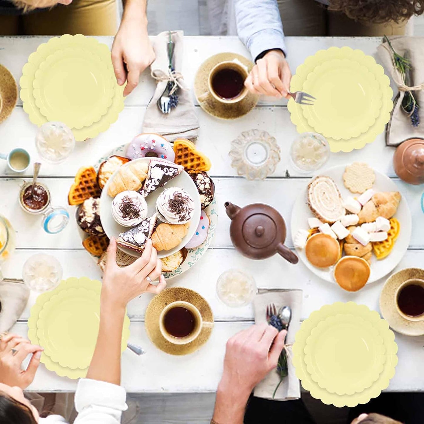 50 Pcs Yellow Scalloped Paper Plates 25 × 7'' and 25 × 9'' Disposable Yellow Scalloped Dinner Plates for Wedding Baby Shower Birthday Party Disposable Dessert Plate