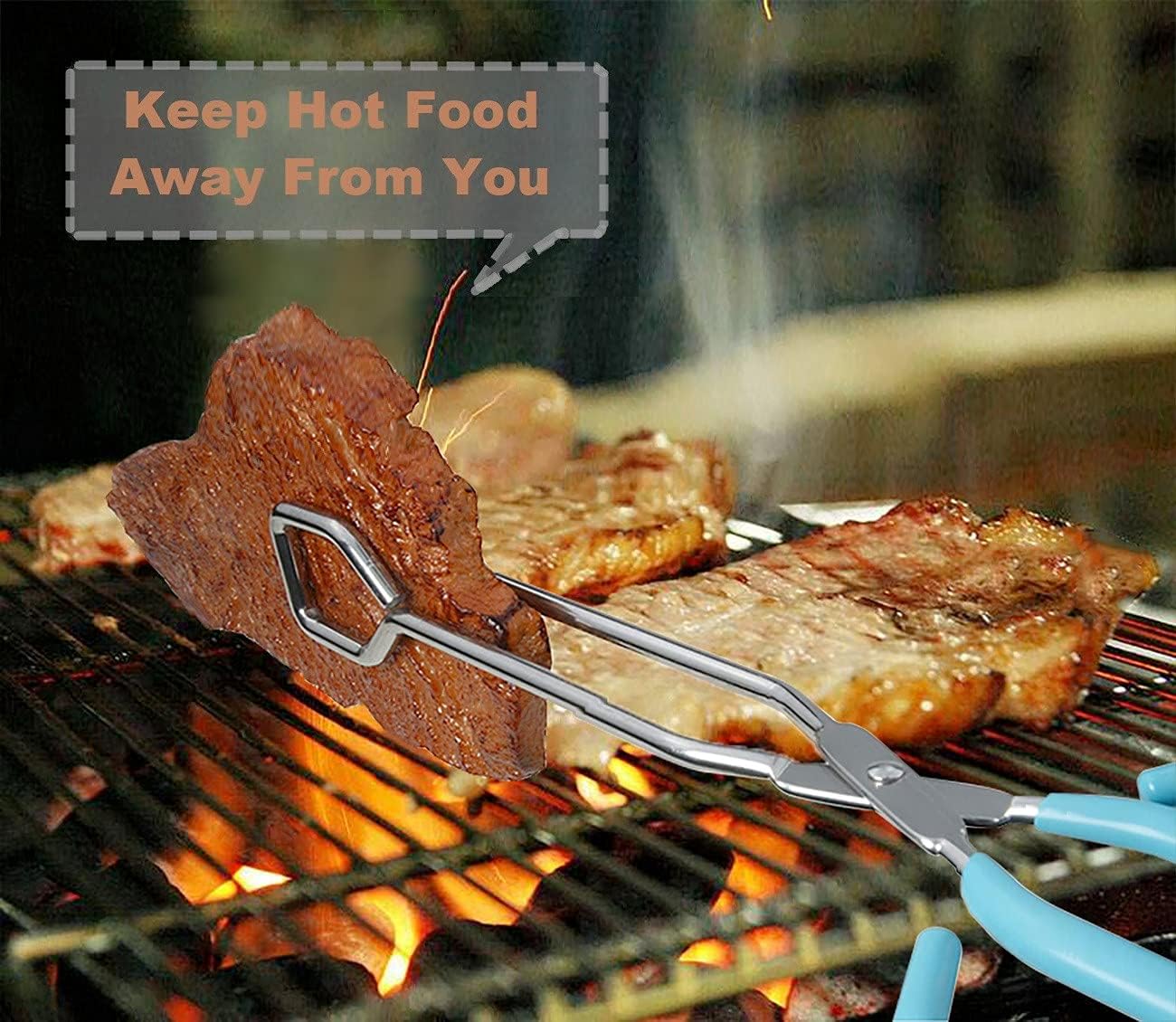 Food Tongs, Feeyei Heavy Duty Stainless Steel Kitchen Tongs for Cooking, Barbecue, Serving Scissors Tongs 10 Inches 2 packs (Blue)