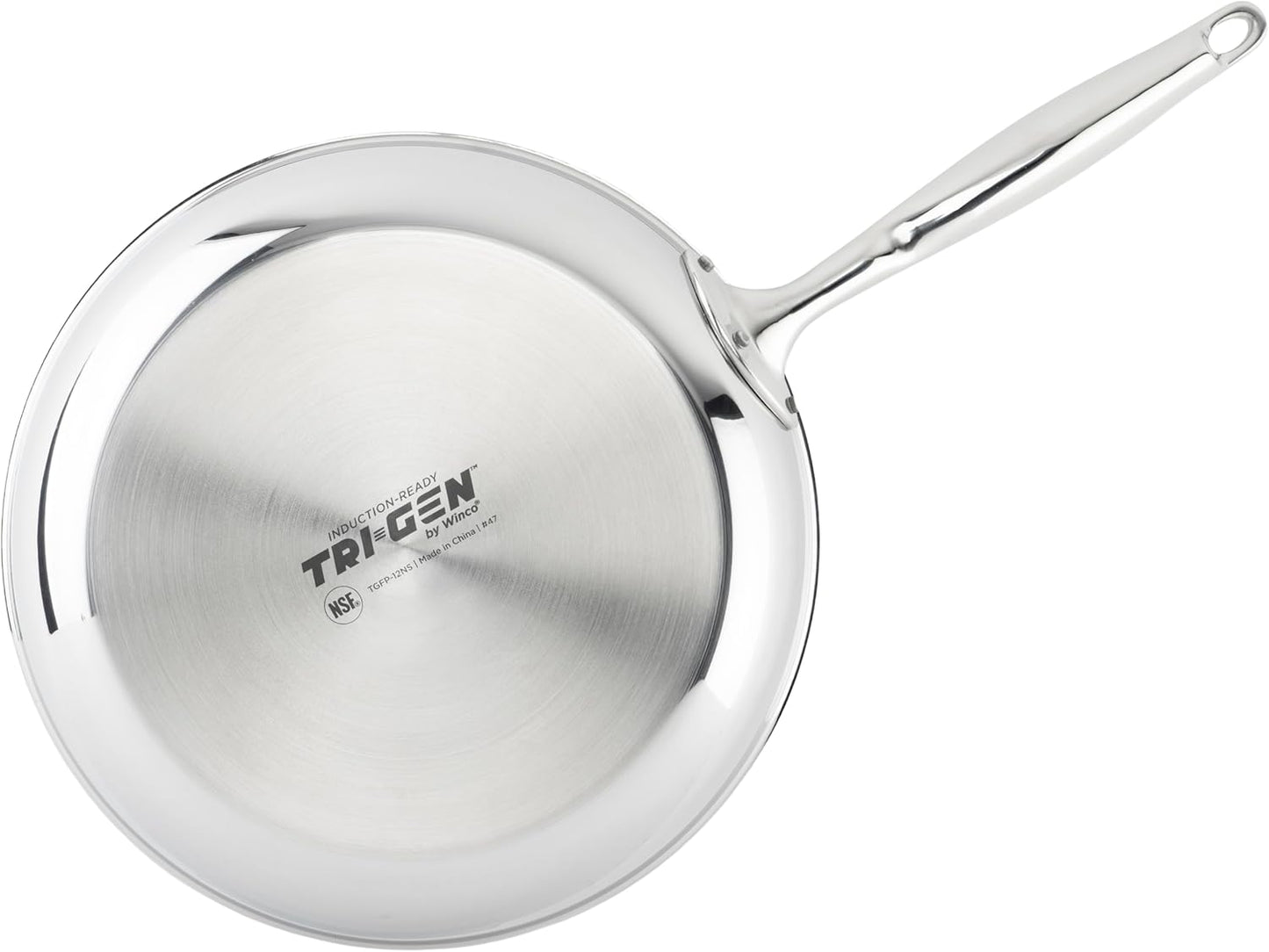 WINCO Tri-Ply Frying Pan, 12-dia, Silver