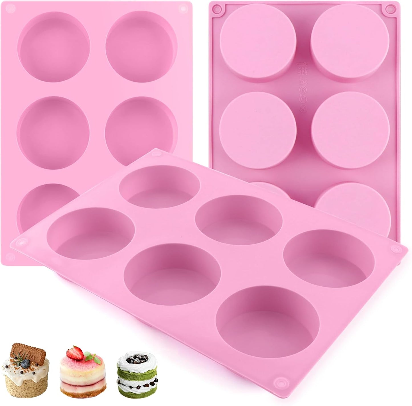 3-Pack Jumbo 6-Cup Silicone Muffin Pan - Non-Stick Baking Mold for Cupcakes, Muffin Cupcake Pans Molds for Baking, Cornbread, Eggs - Pink