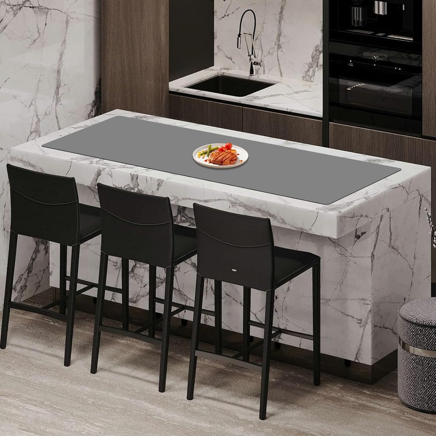 78.7''x15.7'' Large Silicone Mat, Silicone Mats for Kitchen Counter, Nonslip Heat Resistant Mat, Extra Large Kitchen Counter Mat, Waterproof Countertop Protector, Light Gray