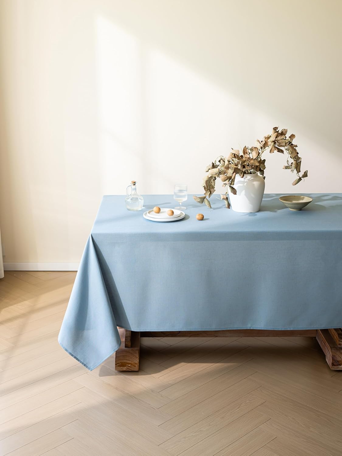 Blue Linen Table Cloths for Rectangle Tables Farmhouse Neutral Tablecloth Rectangular Kitchen Decoration Dining Table Cover Washable 60x84