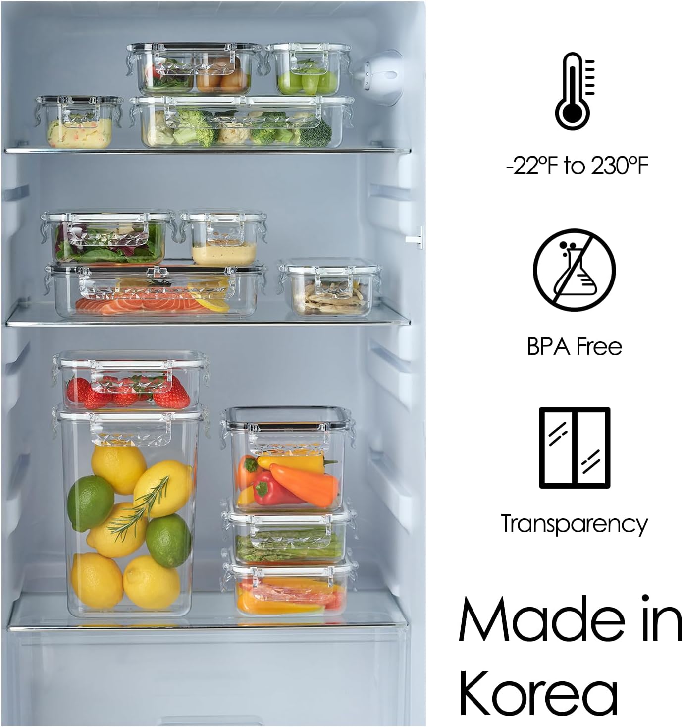 Airtight Food Storage Containers(40.6 oz) 100% Tritan BPA-Free Vegetable Organizer Boxes | Microwave & Freezer Safe Food Containers with Lids | Leak-Proof Lids