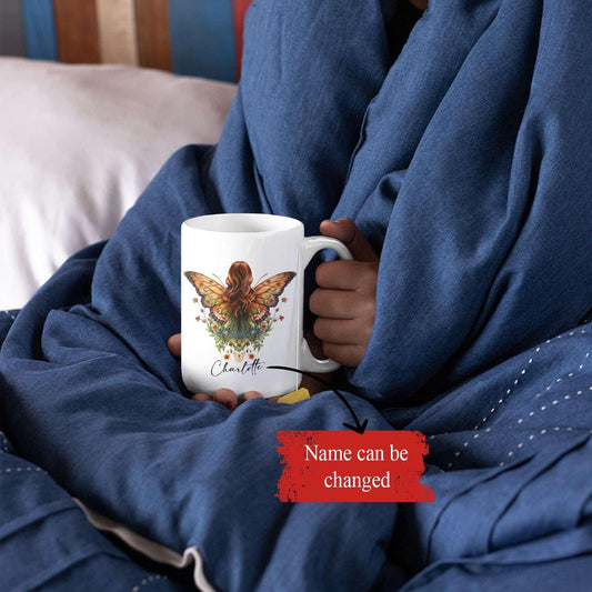Special Coffee Mug Gift With Customized Butterfly Wings Details, Personalized Name On Porcelain Animal Travel Cup, Custom Colorful Graphic Butterfly Mug Presents For Kids On Birthday