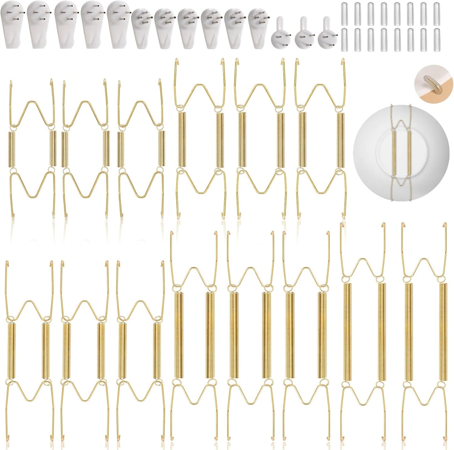 14 pcs Plate Hangers for The Wall, 4/6/8/10/12 Inch Invisible Decorative Wall Plate Hangers, Stainless Steel Plates Walls Hanger for Display Various Sizes with Hooks for Decorative