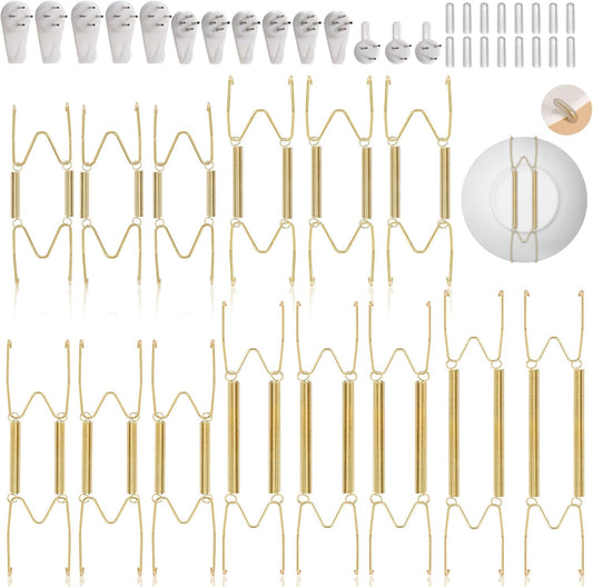 14 pcs Plate Hangers for The Wall, 4/6/8/10/12 Inch Invisible Decorative Wall Plate Hangers, Stainless Steel Plates Walls Hanger for Display Various Sizes with Hooks for Decorative