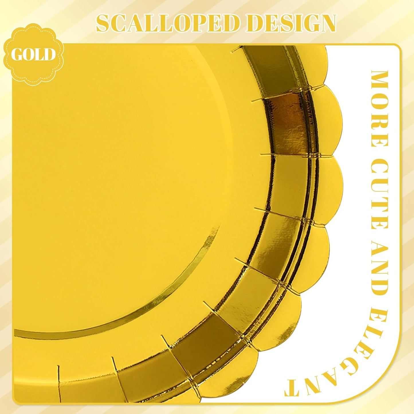 30 Pcs Gold Plates Disposable 9 Inch Scalloped Gold Paper Plates Dessert Cake Plate Cute Party Plate for Wedding, Birthday, Holiday