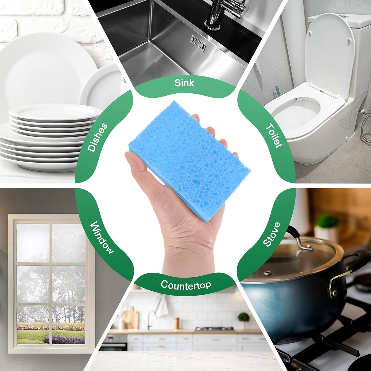 6-Pack Kitchen Sponges, Condense Eco Cellulose Non-Scratch Scrub Heavy Sponge for Kitchen/Household/Bathroom, Clean Tough Messes Dish Scrubber [Blue]