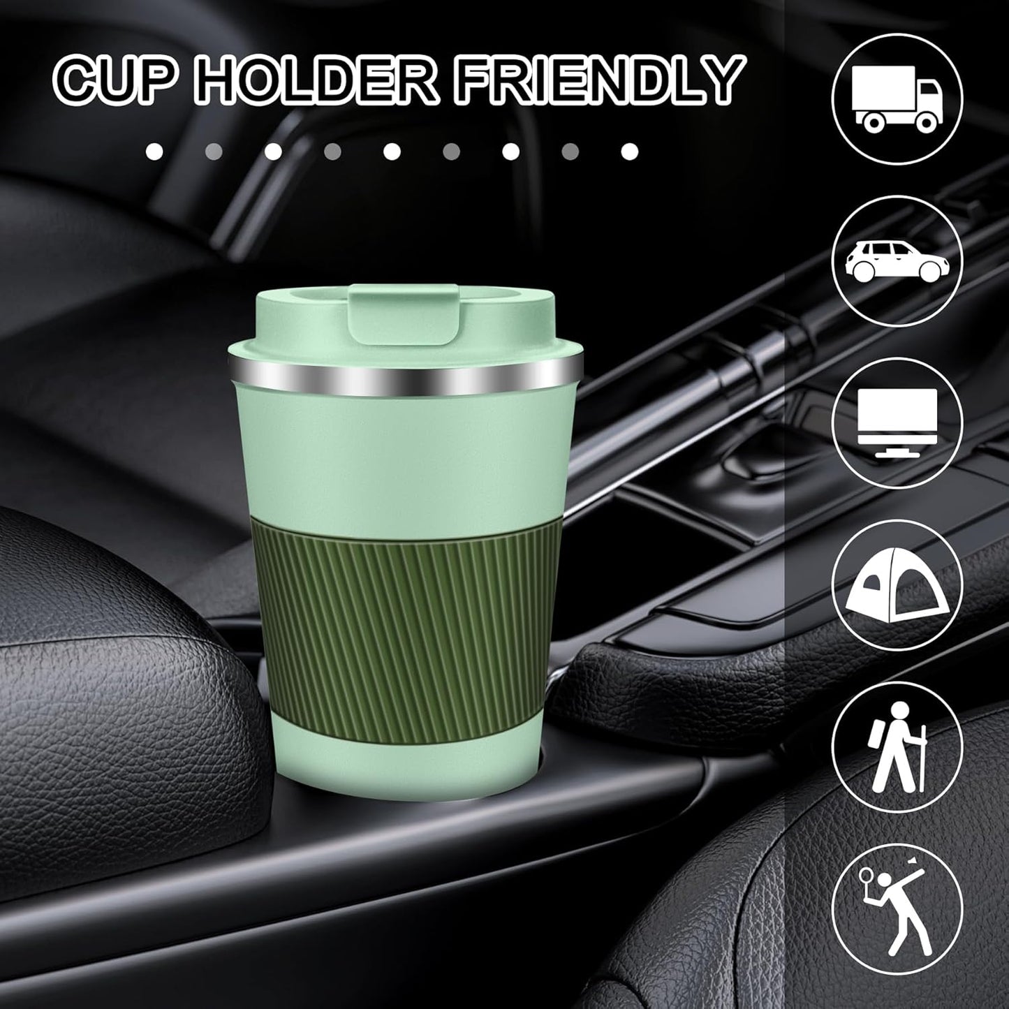 Coffee Travel Mug 12oz Insulated Coffee Mug with Lid Portable Spill-Proof Coffee Travel Mug No Handle Reusable Stainless Steel Mug Keeps Cold and Hot Suitable for Car, Daily, Travel and Gifts