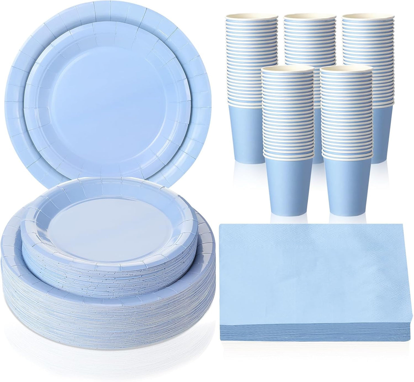 Tioncy 200 Pcs Disposable Paper Plates Cups and Napkins Party Supplies Serve 50 Guests Disposable Paper Dinnerware Set for Halloween Birthday Wedding Baby Shower Family Picnic(Blue)