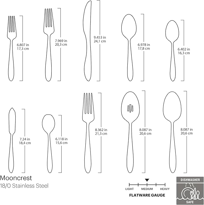 Oneida B336045A Mooncrest 45-Piece Flatware Set, Service for 8,Silver,45 Piece