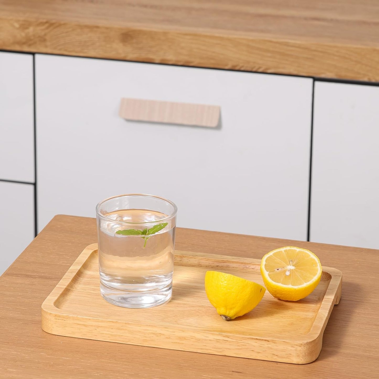 Rectangular Wooden Serving Tray, 9.8" x 6.7" with Side Handles, Natural Solid Wood Platter for Bread, Fruits, Snacks & Dessert, Modern Rustic Easy-to-Carry Tray for Home & Kitchen Use