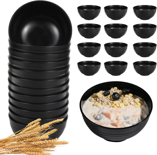 12 Pcs Unbreakable Cereal Bowls Set, 26 Oz Wheat Straw Bowls Set, Microwave & Dishwasher Safe Bowls for Kitchen, Reusable Plastic Bowls for Soup, Salad and Snack, BPA Free, Black