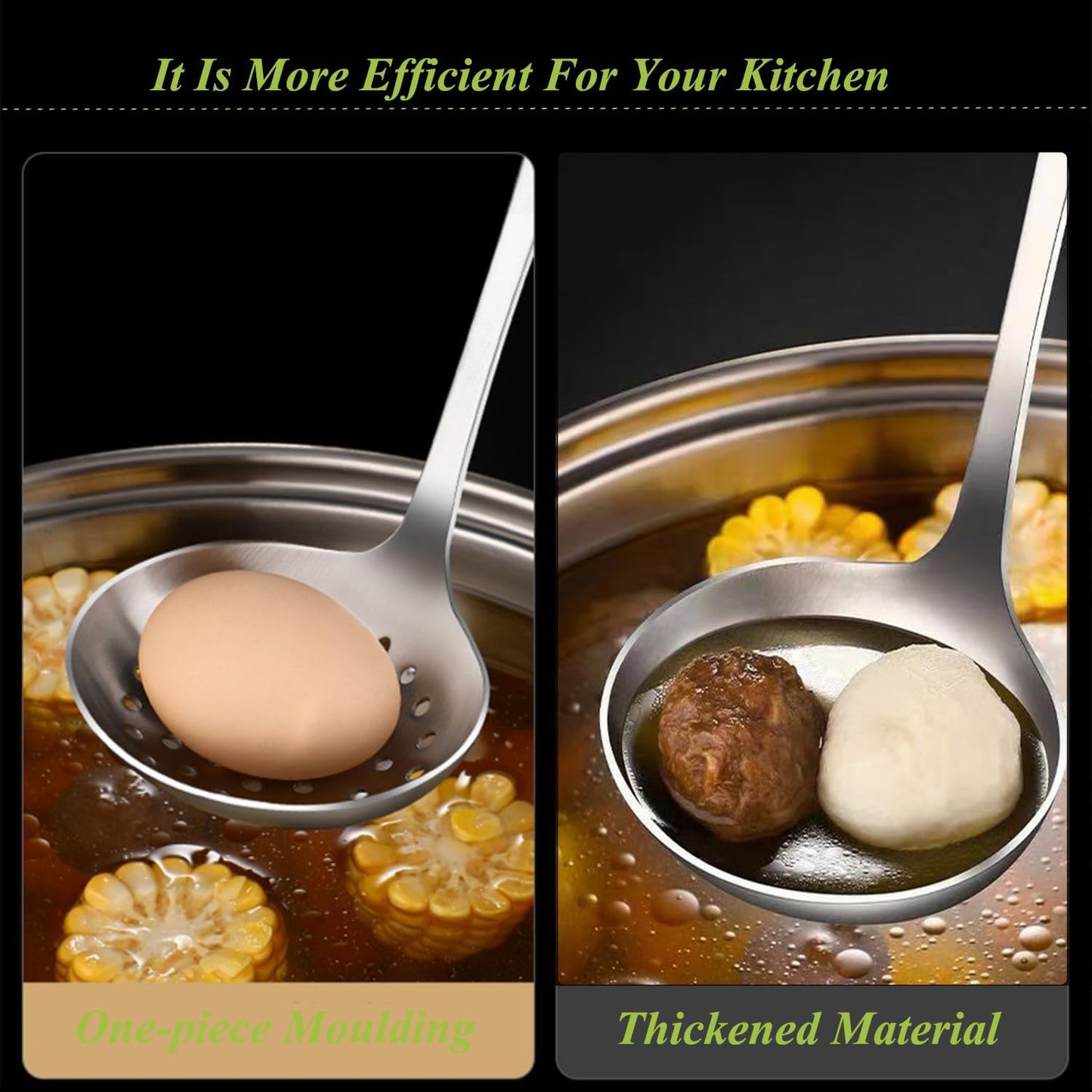 Cooking Ladles,Serving Scoop And Ladle Strainer Set Of 2 with Hook and Hole for Easy Hanging,Stainless Steel Soup Ladles Set for Kitchen