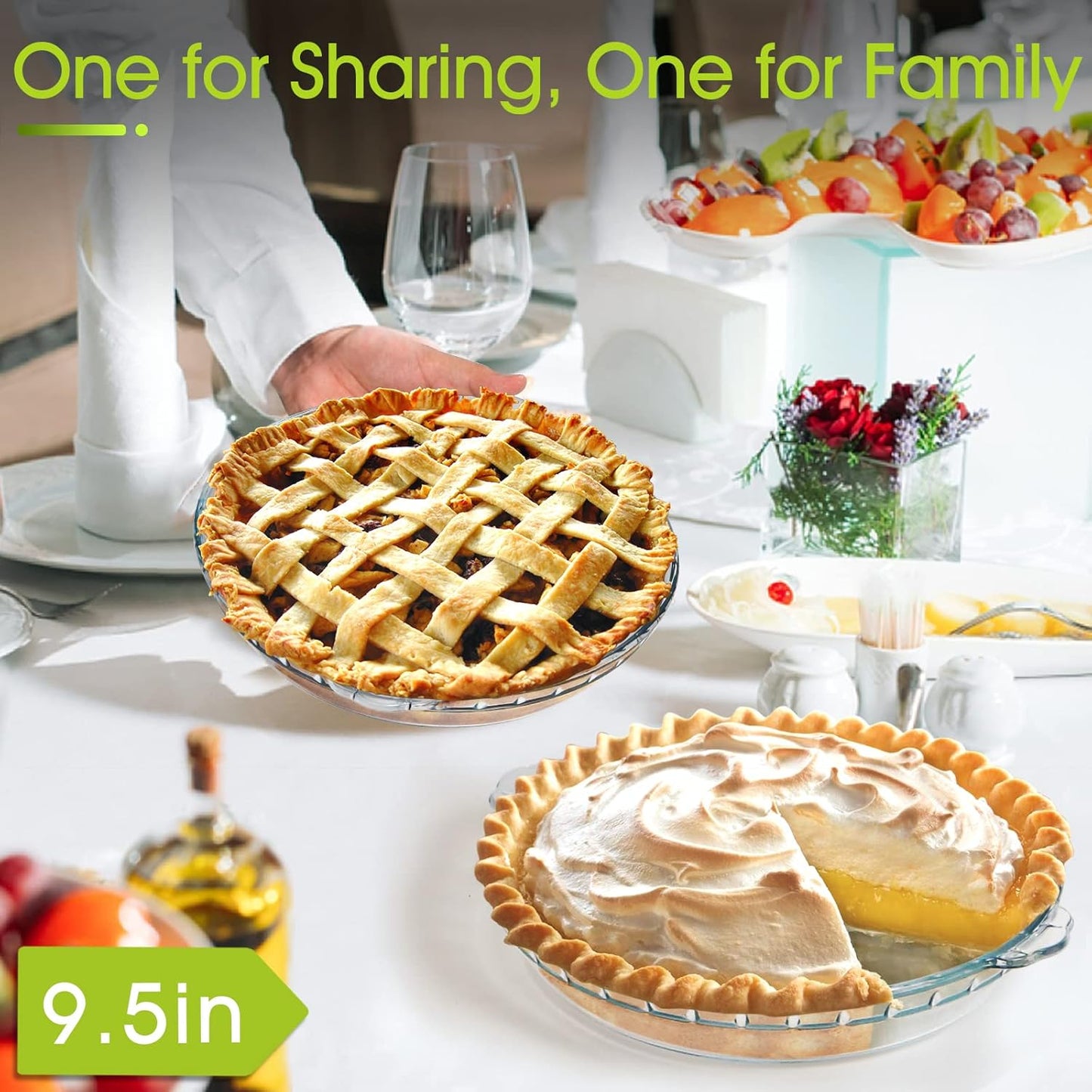 ZYER Glass Pie Plate for Baking Pie Pan with Handles 47oz Glass Pie Dish for Baking, 9.5 Inch 2 Pack