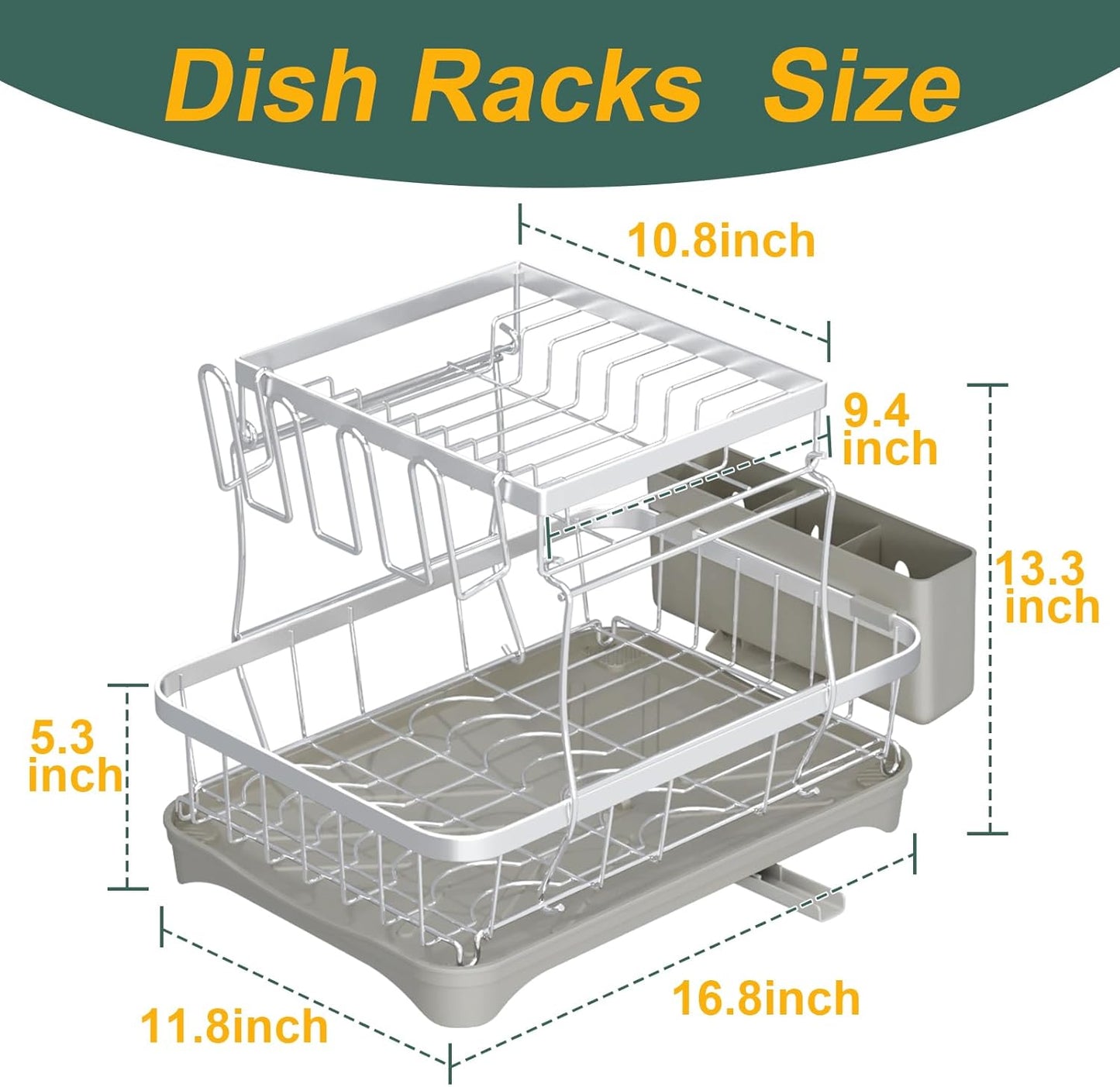 LIYI Dish Drying Rack,Large Dish Rack for Kitchen Counter,2-Tier Dish Racks with draining Tray,Detachable Capacity Dish Drainer Organizer,Grey