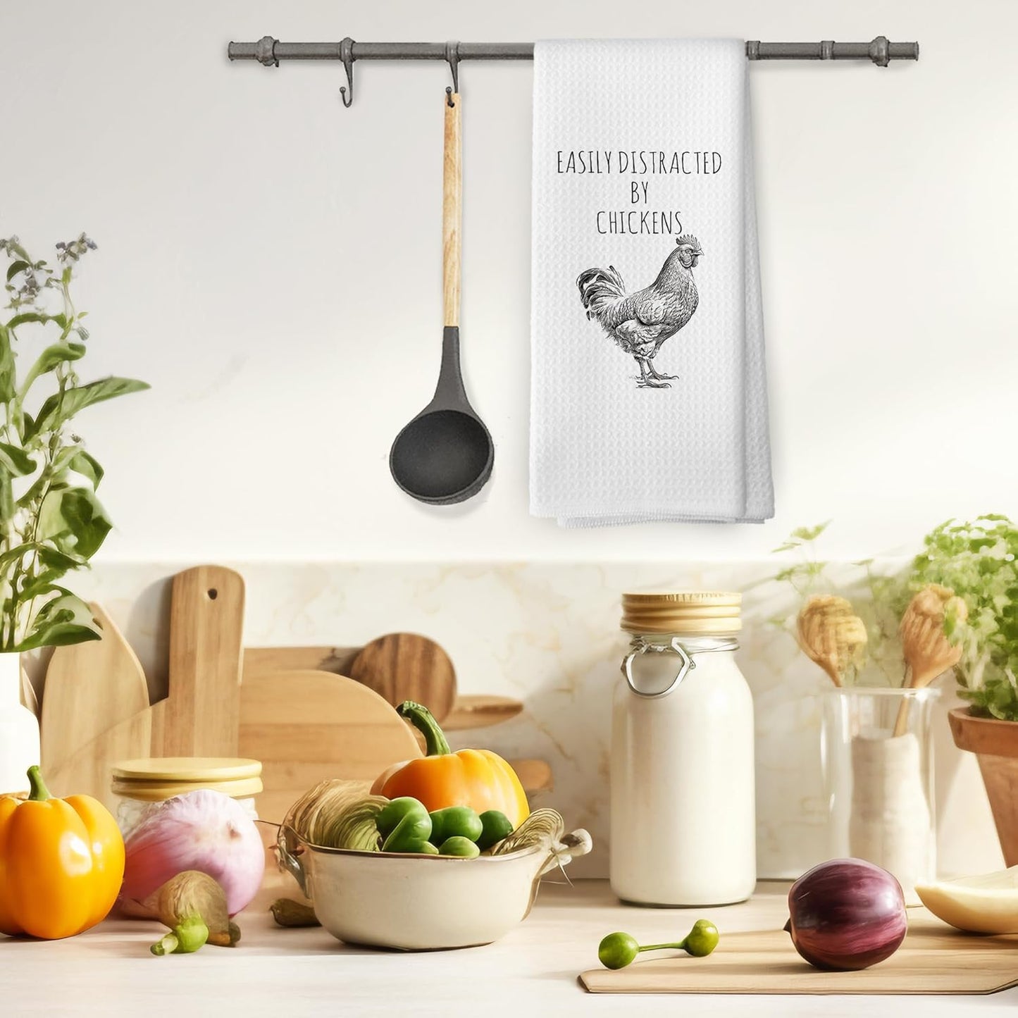 Funny Chicken Kitchen Towels, Chicken Lover Gifts Hand Towels for Kitchen, Easily Distracted by Chickens Decorative Tea Towels Dish Towels, Chicken Mom Gifts, Chicken Kitchen Decor 16x24 Inch