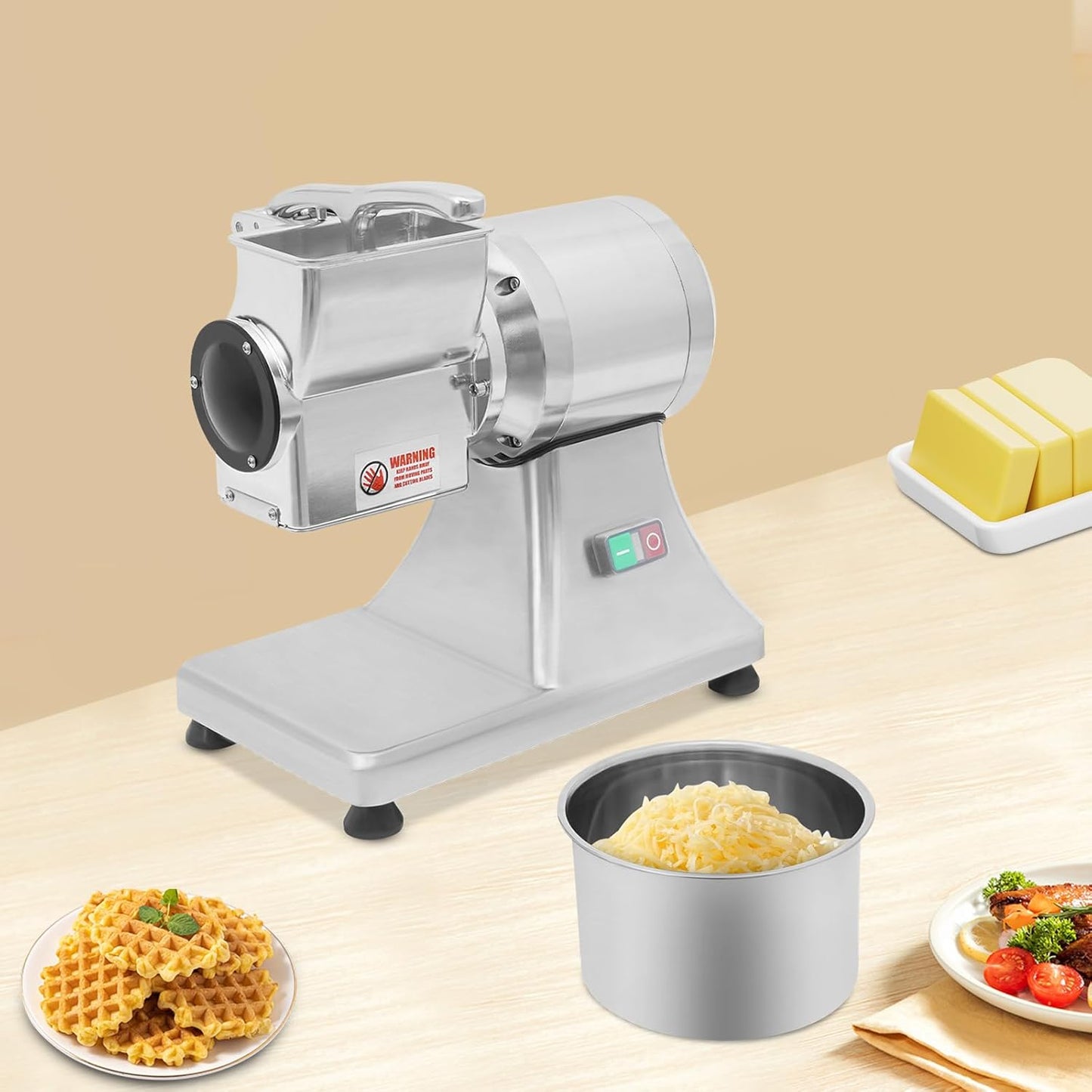 Commecial Electric Cheese Grater For Block Cheese, 550W Electric Cheese Shredder Machine 88lb/H Production, Automatic Cheese Grater Stainless Steel Cheese Grating Machine