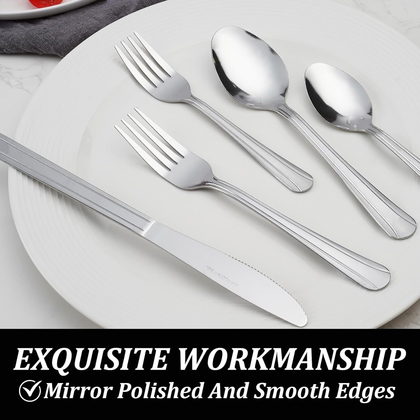 Silverware Set for 12 - Dominion 60PCS 18/0 Stainless Steel Flatware Utensils Cutlery Set Includ Steak Knife Fork Spoon for Home, Restaurant, Wedding, Party, Dishwasher Safe & Mirror Polished