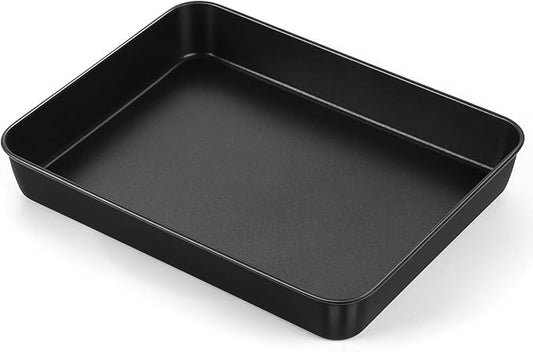 E-far 12.5 x 9.7 Inch Baking Pan, Nonstick Stainless Steel Rectangle Cake Pan for Baking Brownies Casseroles Lasagna, Stainless Steel Core & Nonstick Coating, Non-toxic & Oven Safe