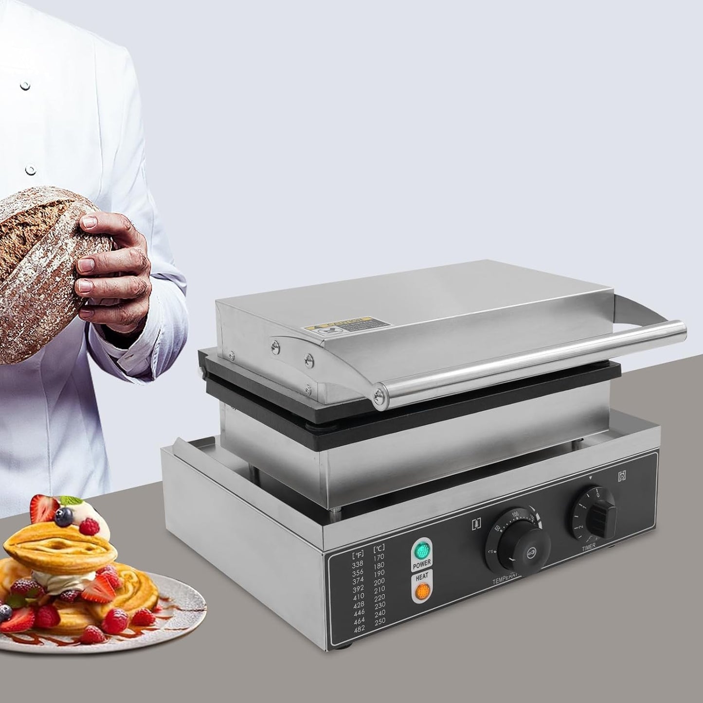 1550W Waffle Maker, Commercial Waffle Pancake Maker for, Industrial Belgian Waffle Maker Stainless Steel 110V Poffertjes Maker with Time Control Restaurant Bakeries Snack