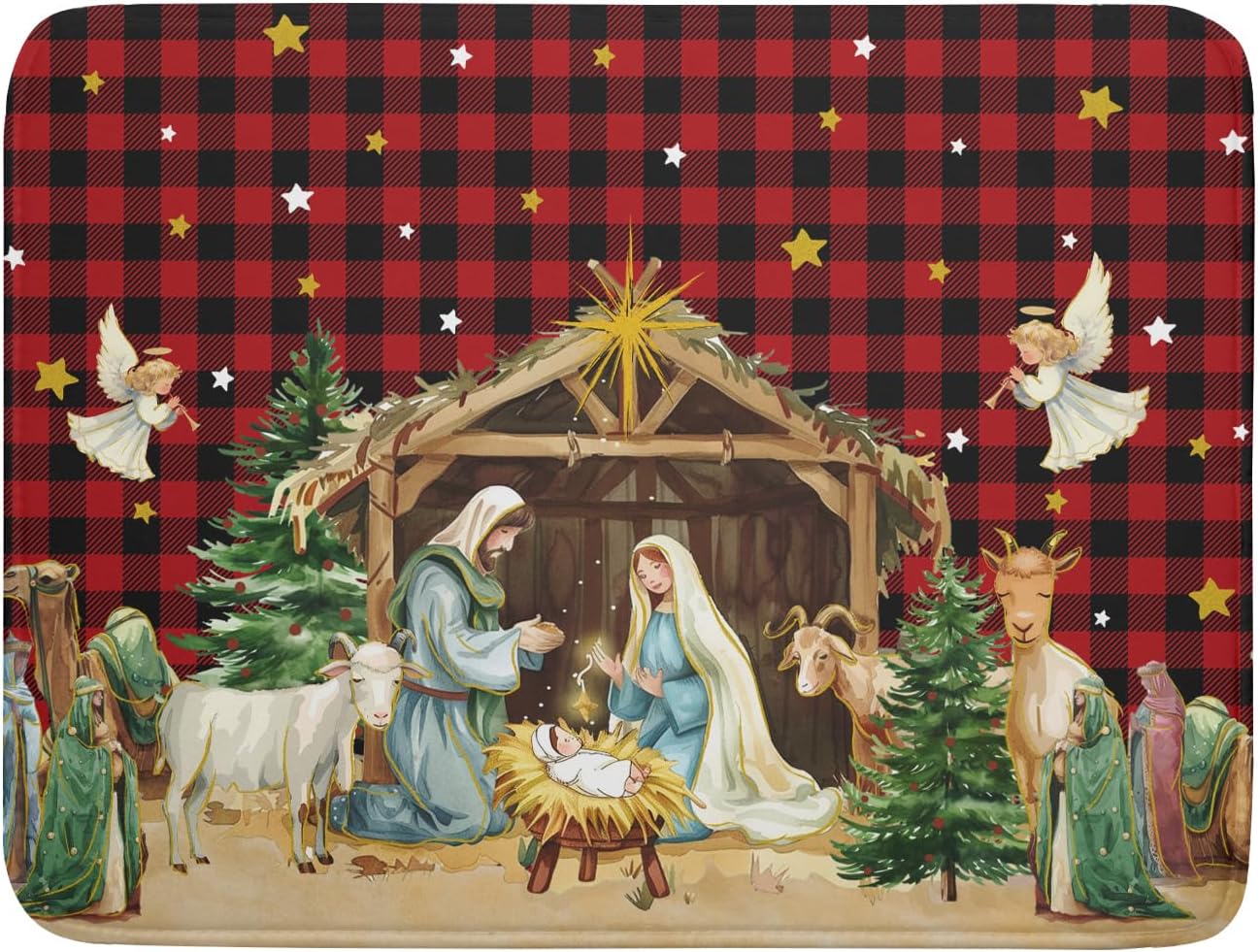 Xmas Dish Drying Mats 18x24 Inch, Red Black Vintage Buffalo Plaid Microfiber Absorbent Dishes Drainer Rack Tableware Protector Pad for Kitchen Counter Home Decor