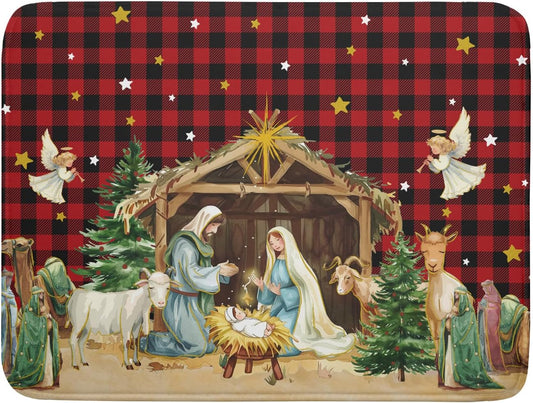 Xmas Dish Drying Mats 18x24 Inch, Red Black Vintage Buffalo Plaid Microfiber Absorbent Dishes Drainer Rack Tableware Protector Pad for Kitchen Counter Home Decor