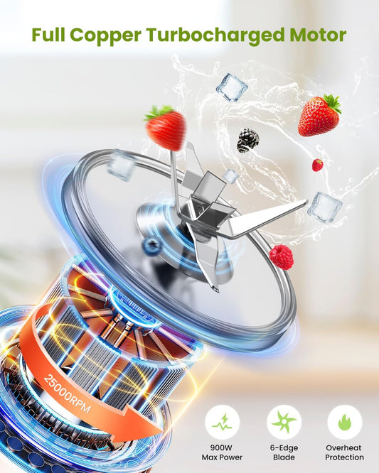 Blender for Smoothie, 900W Personal Blender for Shakes and Smoothies with 2 * 22oz (Max) BPA Free Portable Cups, Small Juicer for Protein Shake, Baby Food, Frozen Drink