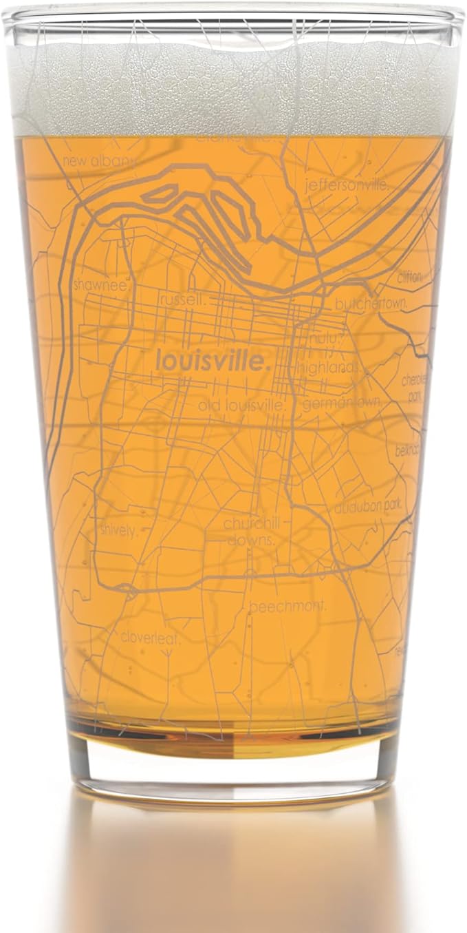 Well Told Engraved Louisville Kentucky Map Pint Glass, Etched Beer Gift (16 oz, Clear) City Map Pint, Custom City Glassware, Gifts For Beer Lovers