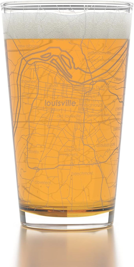 Well Told Engraved Louisville Kentucky Map Pint Glass, Etched Beer Gift (16 oz, Clear) City Map Pint, Custom City Glassware, Gifts For Beer Lovers