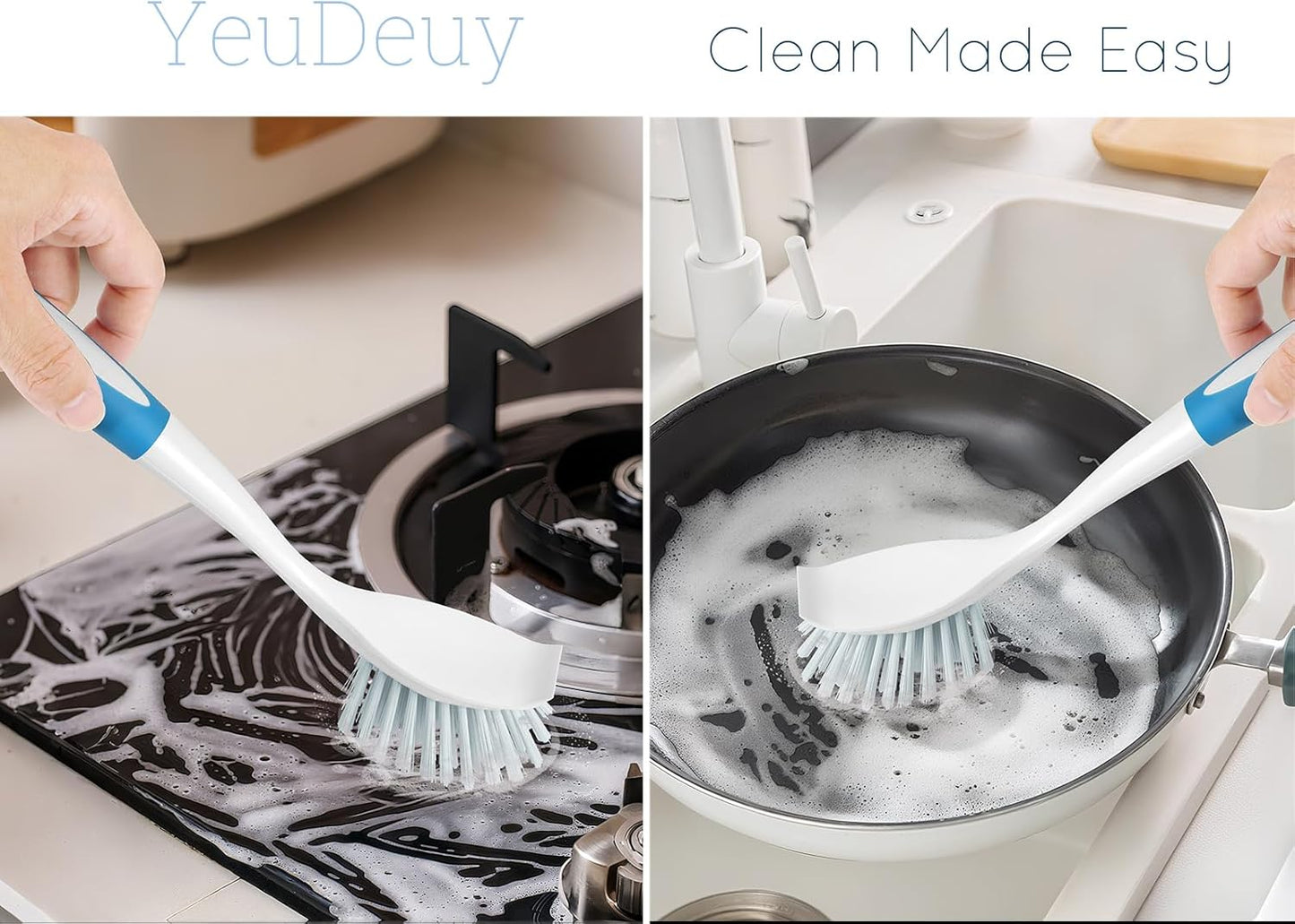 Dish Brush, Dish Scrubber & Kitchen Scrub Brush for Dishes, Pots, Pans, Sink, Cast Iron, Blue 4 Pack