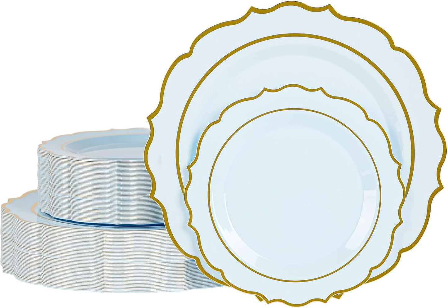 120PCS Blue Plastic Plates, Disposable Elegant Party Plate with Gold Rim, Heavy Duty 60 Dinner and 60 Dessert Fancy Plates for Party and Wedding